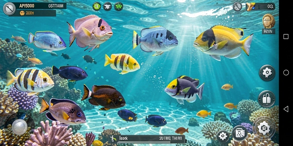 Tangkapan layar gameplay menarik dari API5000 yang menunjukkan berburu ikan.