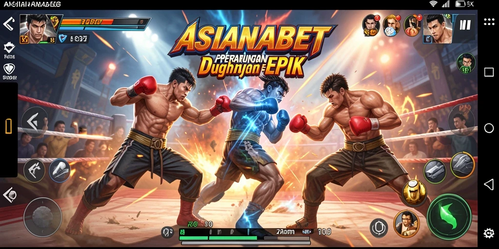 Gameplay menegangkan dengan karakter bertarung di arena.