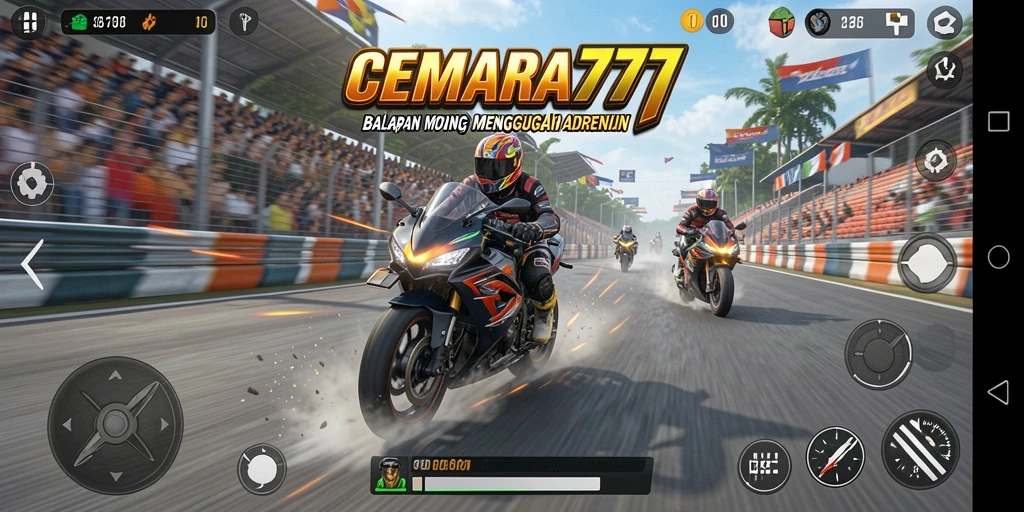 Screenshot gameplay CEMARA777 yang menampilkan balapan motor yang seru.