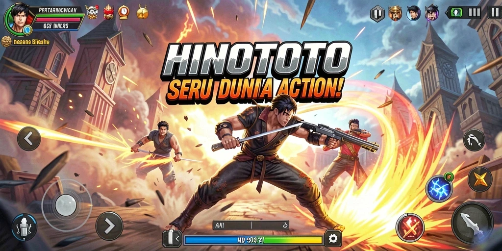 Tampilan aksi seru dalam gameplay HINOTOTO dengan pertarungan epik.