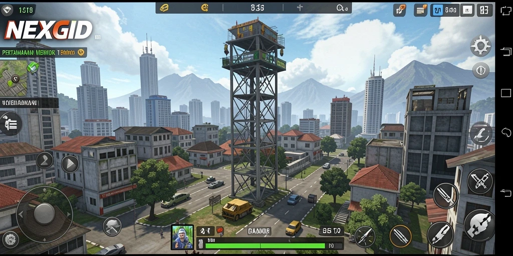 Screenshot gameplay NEXGID menampilkan pertempuran seru di Tower Defense.