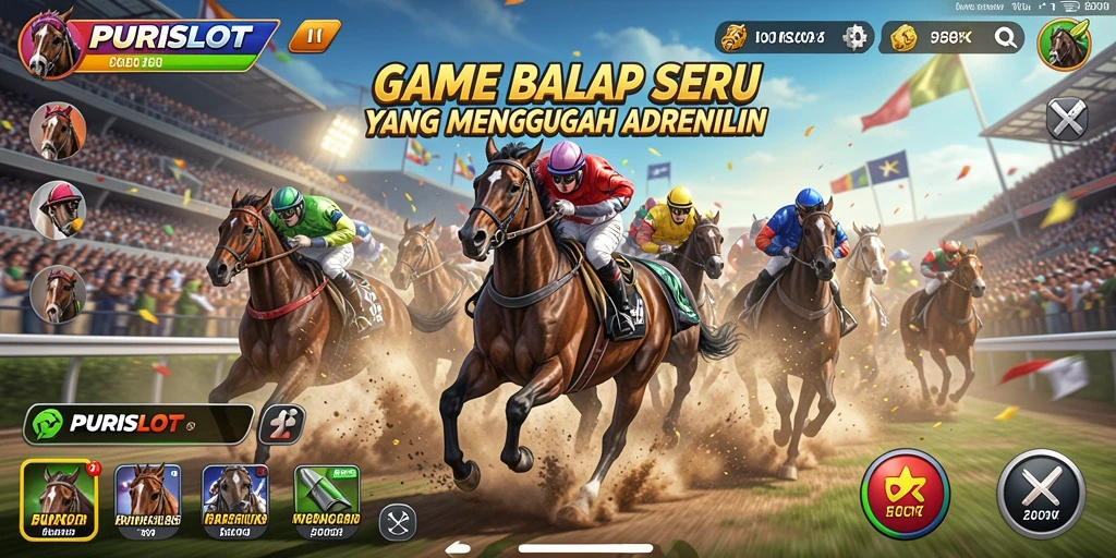 Tangkapan layar gameplay PURISLOT menampilkan aksi balap yang seru.