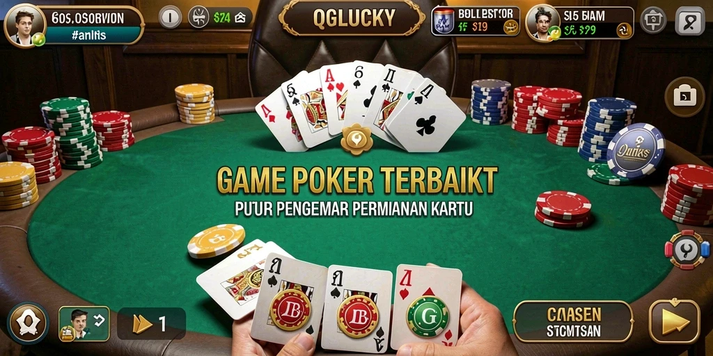 Tampilan utama gameplay QGLUCKY dengan fitur Poker yang menarik.