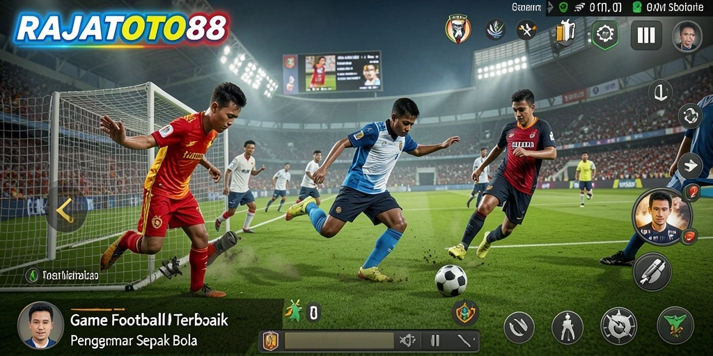 Tampilan gameplay seru dari RAJATOTO88 dalam aksi sepak bola.