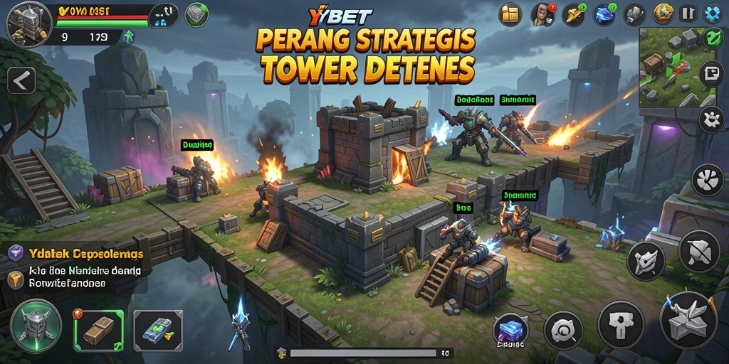 Screenshot menunjukkan aksi pertahanan menara dalam YYBET.
