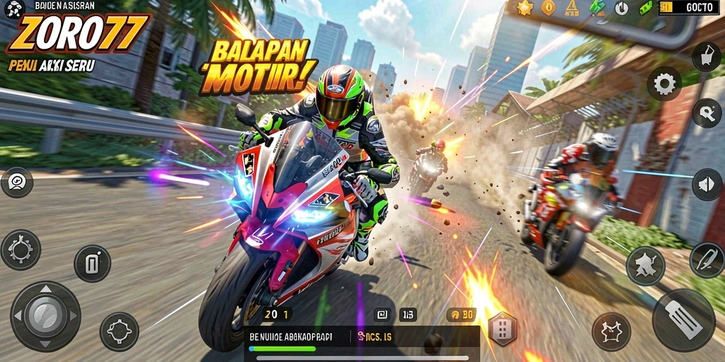 Gameplay mendebarkan dengan balapan motor yang seru.
